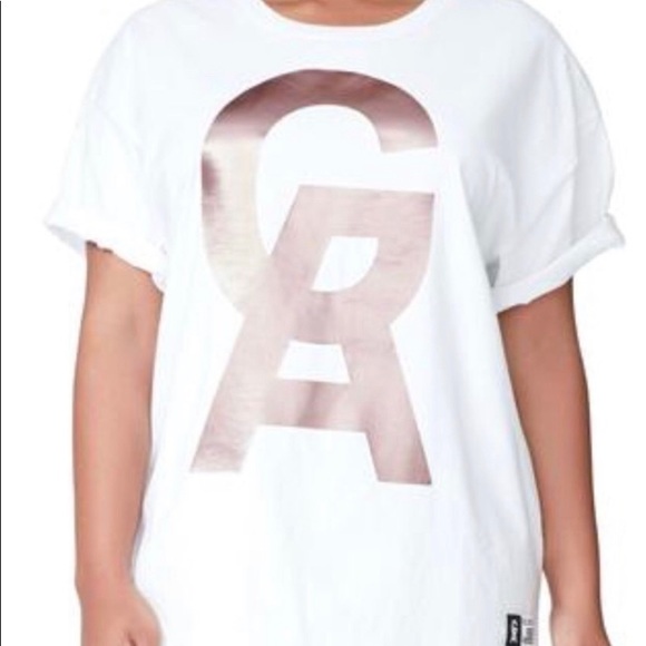 Good American Tops - NWT Good American White Metallic Rose Gold Logo Oversized T-Shirt Size